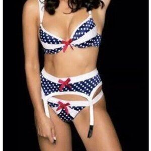 Honey Birdette Rita Blue and White Polka Dot Lingerie Set
